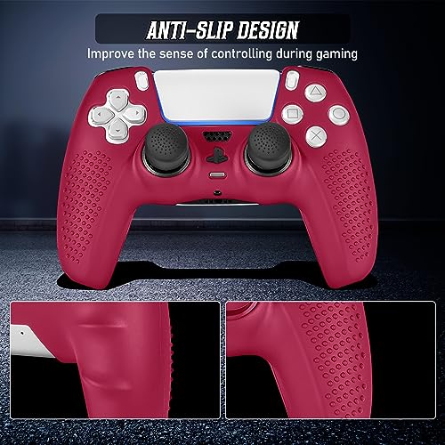 PS5 Controller Skin, Anti-Slip Soft Silicone Protective Cover Case for PlayStation 5 Controller Grip Accessories, 2 Pack with 8 x Thumb Grip Caps (Cosmic Red) - color: Cosmic Red