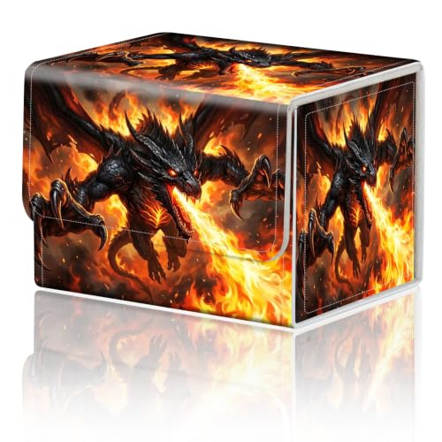 Magnetic Closure TCG Deck Box Portable Card Holder Trading Card Deck Box | PU Leather Collectible Card Case Game Trading Card Deck Box Storage Scratch Resistant Lining, Fire Breathing Dragon Fantasy - color: Fire Breathing Dragon Fantasy