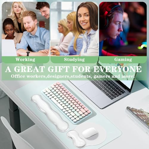 Wrist Rest for Keyboard- Ergonomic Gel Keyboard Wrist Rest and Mouse Pad Set, Non-Slip PU Base for Office, Laptop & Gaming - Clear White - color: Clear White Set