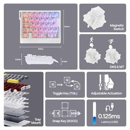MechLands AJAZZ AK029 One Handed Gaming Keyboard, 8Khz Polling, 29 Keys Rapid Fast Wired Keyboard, SOCD & DKS, Magnetic Switch, Adjustable Actuation, RGB Backlits, Aluminum Plate (White Transparent) - color: White Transparent