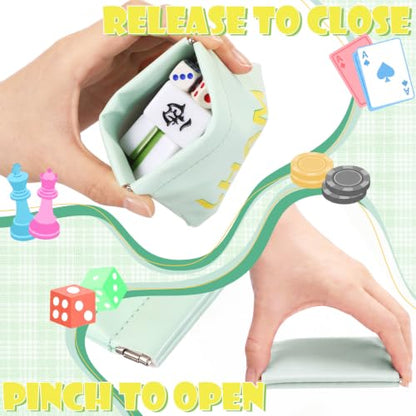 2 Pcs Leather Mahjong Card Bag Clutch Pouch Holder with PU Squeeze Dice Bag Mahjong Accessories Protector Cover Case for MAHJ Lover Playing Game Night(Light Green) - color: Light Green