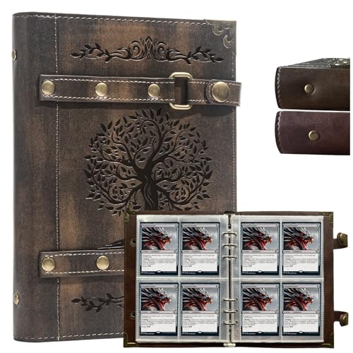 Trading Card Binder- 240 Pockets - Trading Cards Holder Card | Collectors Album Trading Card Binder with 30 Removable Sleeves For Basketball Card and Sports Card - color: x5-Tree of Life-Khaki