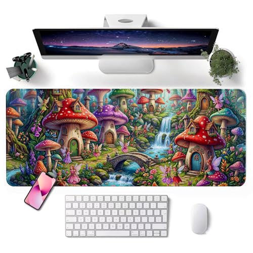 Mouse Pad, Desk Mat, 31.5x11.8in Large Mousepad, Mushroom House | Desk Pad with Stitched Edge & Rubber Non-Slip Bottom, Gaming Mouse Pad, Extended Mousepad for Home, Office - color: Mushroom House