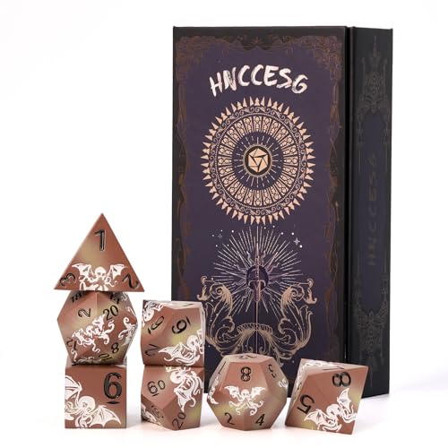 Octopus Metal RPG Dice Set,7-Piece,Brown & Ivory Contrast,Solid Zinc Alloy Dice for Fantasy Tabletop Role-Playing & Collectors Gift Box (Brown White) - color: Brown White