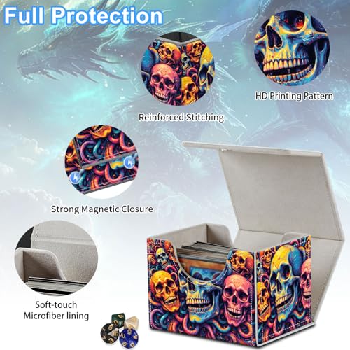 Skulls Deck Box for MTG Commander | Holds 100+ Double-Sleeved Cards | Strong Magnetic TCG Card Case for Collectible Games - color: Skulls