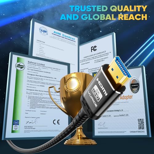 10K 8K 4K HDMI 2.1 Cable 20FT/6M, Ultra High Speed 48Gbps Braided Cord, 8K@60Hz 4K@120Hz, HDCP 2.2 & 2.3, HDR10, DTS:X Compatible with Roku TV/PS5/Xbox/HDTV/Blu-ray - size: 8K-20FT