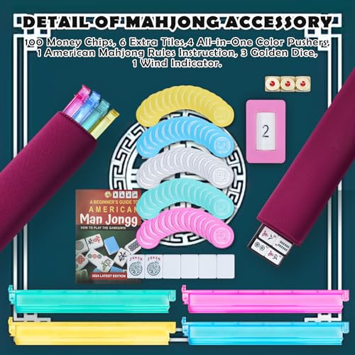 American Mahjong Set, 166 Premium Scratch-Resistant Tiles, Metal Dice | 4 Upgraded Rack Pushers, Portable Soft Carry Case, Complete Traditional Mah Jongg Game Set for Party, Travel & Gift