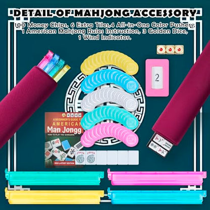 American Mahjong Set, 166 Premium Scratch-Resistant Tiles, Metal Dice | 4 Upgraded Rack Pushers, Portable Soft Carry Case, Complete Traditional Mah Jongg Game Set for Party, Travel & Gift