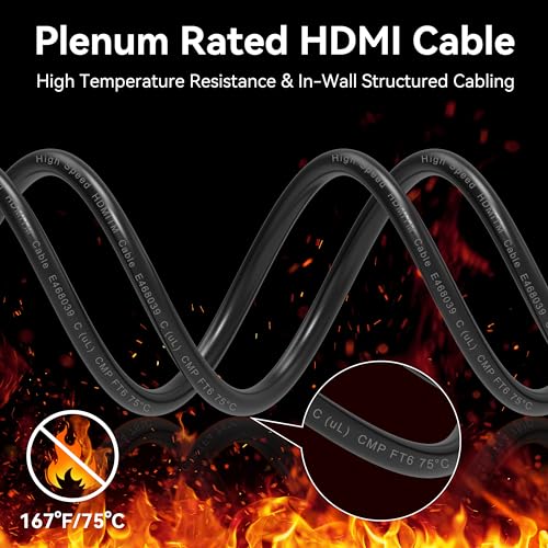30Ft Plenum Rated HDMI Cable(CMP), 8K 48Gbps Fiber Optic Ultra High Speed Long HDMI 2.1 Cord, in Wall Plenum-Rated Cables for Pipes, HDMI to HDMI, Male to Male - (30Ft/10M-CMP) - size: 30 ft