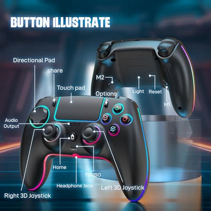 Wireless Controller for PS5 with RGB LED,TURBO, Dual Vibration, 6 Axis Gyro Sensor, Touchpad, Ergonomic for Playstation 5 Controller, Compatible with PlayStation 5/PC/Mac/ios/Android/Steam