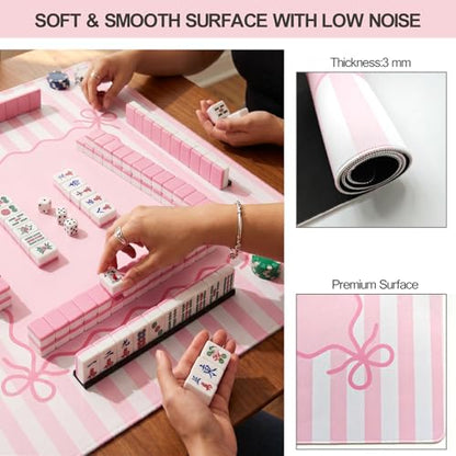 Light Pink Mahjong Mat (32.5” x 32.5”) with Carrying Bag Non Slip Noise Reduction Gaming Mat Rubber Mahjong Table Cover Accessoriesfor Poker Board Games Dominoes - color: Pink
