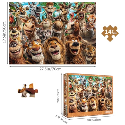 HUADAD Puzzles for Adults 1000 Pieces,1000 Piece Puzzles for Adults,Gift-Jungle Fun Party,Family Party Jigsaws Puzzles Game,Letter Partition Puzzles,1000 Piece Animal Puzzle - color: Jungle Fun Party