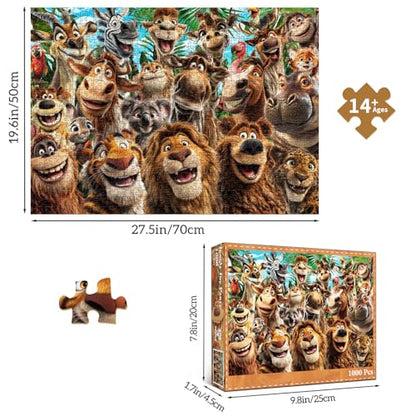 HUADAD Puzzles for Adults 1000 Pieces,1000 Piece Puzzles for Adults,Gift-Jungle Fun Party,Family Party Jigsaws Puzzles Game,Letter Partition Puzzles,1000 Piece Animal Puzzle - color: Jungle Fun Party