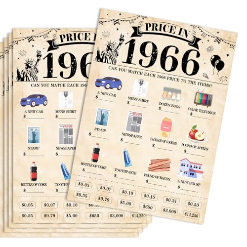 30Pcs 60th Birthday Party Games Price in 1966 Game Fun Back in 1966 Games Double-Sided Game Cards Vintage 60th Birthday Party Supplies for 60 Year Old Woman Man Anniversary Class Reunion Gifts - size: 60-1966, style: Price Game