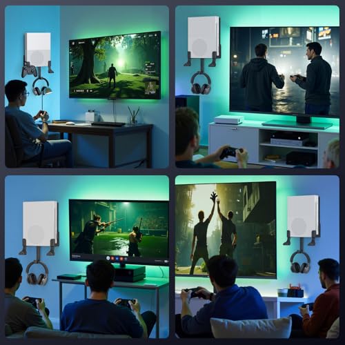 Wall Mount Kit with Detachable 2 Controller Holder & 1 Headphone Hanger Metal Wall Mount Compatible with Xbox One S, Black - color: Black