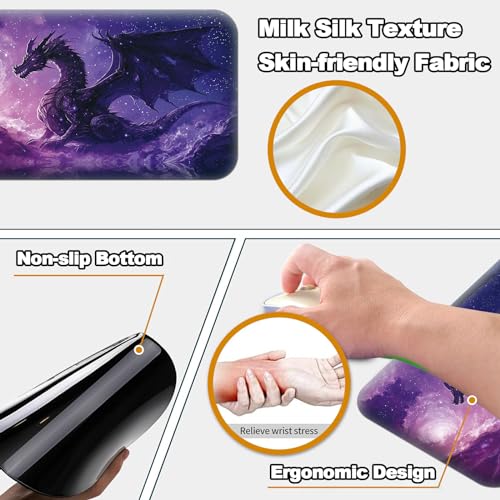 Desk Pad, Large Game Mouse Pad + Small Mouse Pad + Wrist Rest,Ergonomic Mouse Pad,Table Mat with Stitched Edge,Anti-Slip,Memory Foam Desk Mat for Home Office Gaming(23.6×11.8in),Purple Dragon - color: Purple Dragon
