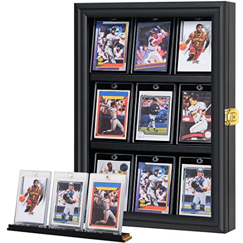 Verani Baseball Card Display Case - Sports Card Display Frame - Holds Sport Cards with UV Protection Clear View Lockable Wall Cabinet for Football Basketball Hockey Trading Card Black - size: Small-Vertical-Black