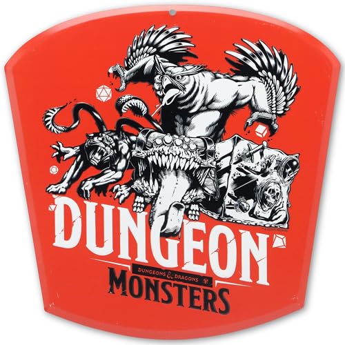 Hasbro Dungeons and Dragons Dungeon Monsters Embossed Metal Sign | Iconic D&D Wall Decor for Home - color: Red/Gray