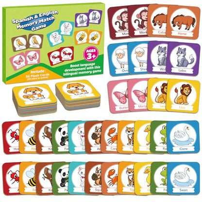 Edulok Memory Card Game, Toddler Match Game, Learn Spanish for Kids, Bilingual Flash Cards, Learning Toys for 4 Year Old, Preschool Learning Activities, Homeschool Supplies, Kindergarten Toys - style: Animal