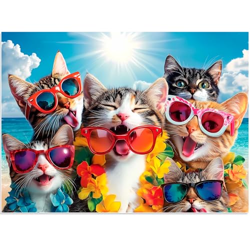 500 Pieces Puzzle for Adults, Summer Cat Beach Jigsaw Puzzle for Adults Teens, Recycled Cardboard Puzzles 500 Pieces for Seniors, Challenging Puzzles Game Gift for Family Fun, 20.5 x 15 in - style: Cat Beach