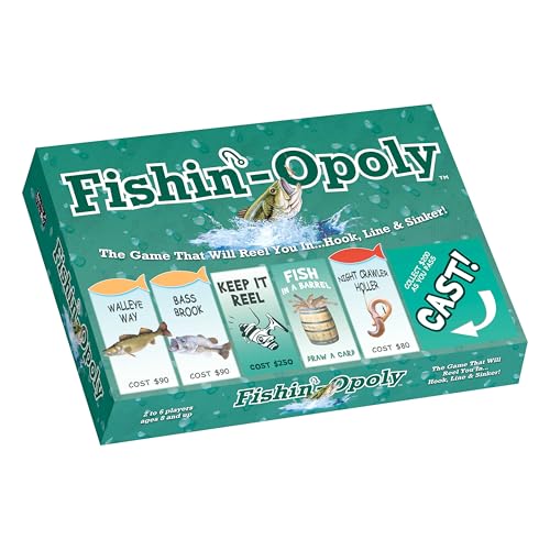 Late for the Sky Fishin'-Opoly Fishing Board Game for Families, 2–6 Players, Ages 8+, Funny Property Trading Strategy Game, Great Gift for Anglers