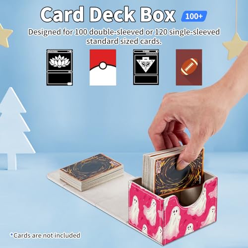 for MTG Commander Deck Box,Card Deck Box for Trading Yugioh MTG,Fits 100 Double Sleeved Cards,PU Leather Strong Magnet Case for Magic Commander TCG CCG,Cute Pink Spirit - color: Cute Pink Spirit