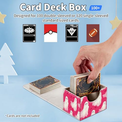 for MTG Commander Deck Box,Card Deck Box for Trading Yugioh MTG,Fits 100 Double Sleeved Cards,PU Leather Strong Magnet Case for Magic Commander TCG CCG,Cute Pink Spirit - color: Cute Pink Spirit
