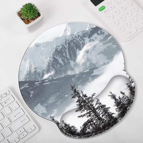 KONVINIT Ergonomic Mouse Pad with Wrist Rest, Small Mousepad with Non-Slip Rubber Base and Smooth Surface, Grey Mouse Pads for Desk, Office Desk Accessories - color: Grey Mountains