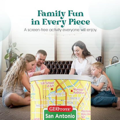 Geotoys San Antonio Mini City Puzzle - 100 Piece Puzzles for Kids and Adults in Portable Can, 13" x 10" Educational Travel Puzzle for Ages 7 and Up - Mini Puzzles to Learn & Explore Geography - style: San Antonio