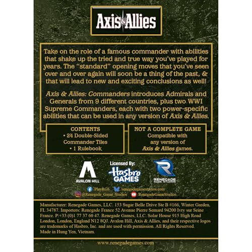 Renegade Game Studios Axis & Allies Commanders - 24 WWII Leader Tiles | Compatible with all core game editions, including 24 double-sided historical portraits of generals and admirals from 9