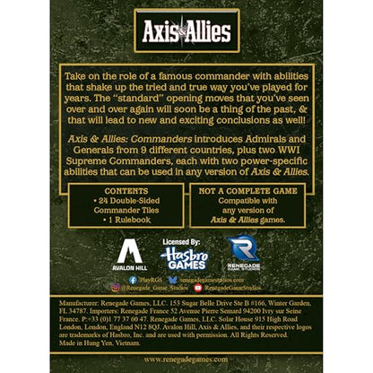 Renegade Game Studios Axis & Allies Commanders - 24 WWII Leader Tiles | Compatible with all core game editions, including 24 double-sided historical portraits of generals and admirals from 9