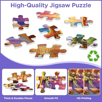 Jigsaw Puzzle 500 Pieces for Adults,Fun Summer Beach Sunset Scenery Puzzles | Hawaiian Vacation Puzzle Letter on Back,Nterlock Perfectly Frameable,Fun Challenging Perfect Birthday Party Gifts, 20.5x15 In - style: NightBeach