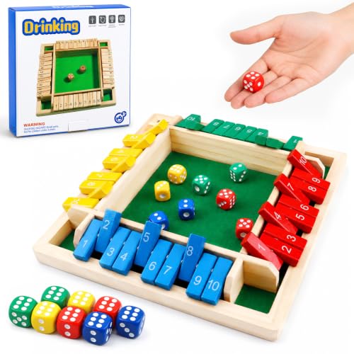 Shut The Box Game - Classic 2-4 Player Fun Math Strategy Game for Adults Teens, Wooden Dice Board Game for Family Party, Classroom, Camping, Travel & Bar