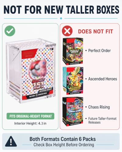 4-Pack Booster Bundle Acrylic Case, Original-Height, Not for Taller Boxes | 5mm clear acrylic, 3.4 x 2.6 x 4.3 in interior, Magnetic lid, Not for Perfect Order, Ascended Heroes or Chaos Rising - size: (4-Pack)Booster Bundle Case