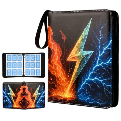 Lightning Trading Card Binder, 900 Cards, 9-Pocket Pages, Zipper | Lightning PU binder with 50 removable double-sided pages, side-loading pockets, 3-ring spine and wrist strap. - color: Lightning Bolt-9 Pockets, size: 9 Pocket, 900 Cards