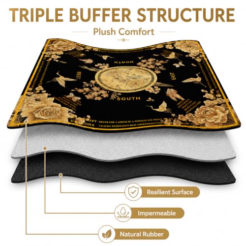 Black Mahjong Mat for Table, American Mahjong Mat with Rules, 31.5''x31.5'' | Non-Slip & Noise Reduction Mah Jongg Gift with Carrying Bag for Poker, Board Games, Dominoes, Cards & Tile Games - color: Luxury Black Gold