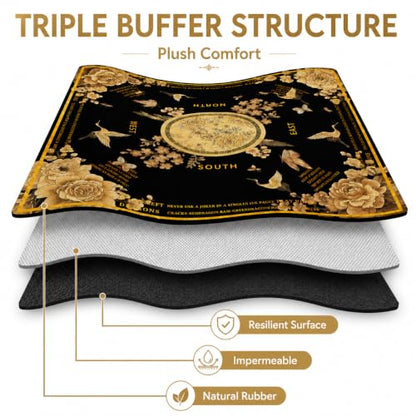 Black Mahjong Mat for Table, American Mahjong Mat with Rules, 31.5''x31.5'' | Non-Slip & Noise Reduction Mah Jongg Gift with Carrying Bag for Poker, Board Games, Dominoes, Cards & Tile Games - color: Luxury Black Gold