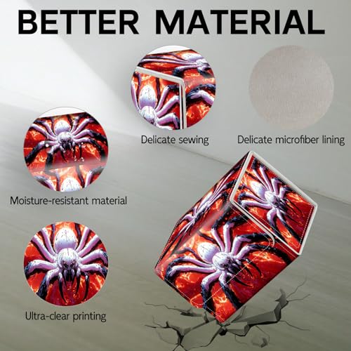 Trading Card Storage Box, Holds 100+ for MTG Cards, PU Leather with Magnetic Closure, Giant White Spider in Fiery Abyss Durable Deck Box for Magic the Gathering, Trading Card Games - color: Giant White Spider in Fiery Abyss