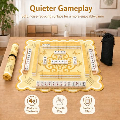 Neoprene Mahjong Mat for Table, 32 x 32 Inch Square Mahjong Table Mat with Carrying Bag, Non Slip Rubber Backing, Noise Reducing Game Mat for American Mahjong, Dominoes, Cards, Board Games (Yellow) - color: Yellow