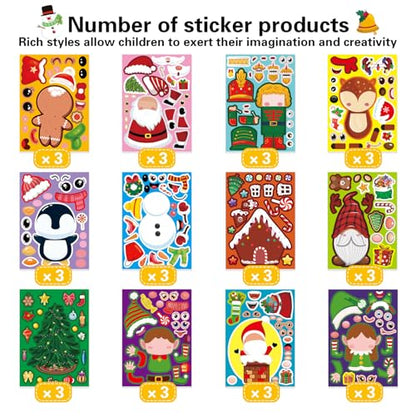 24 Sheets Christmas Make a Face Stickers for Kids Toddlers Xmas Gift Stickers Make Your Own Characters Mix and Match Sticker, Xmas Holiday Sticker Christmas Party Games