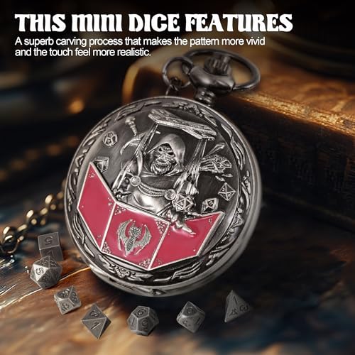 D&D Dice Set,7PCS Metal Dice for Dungeons and Dragons,Mini Dice Set with Pocket Watch Case,Role Playing Board Games Accessories (DM, Ancient Silver) - color: Ancient Silver, style: DM