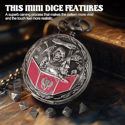 D&D Dice Set,7PCS Metal Dice for Dungeons and Dragons,Mini Dice Set with Pocket Watch Case,Role Playing Board Games Accessories (DM, Ancient Silver) - color: Ancient Silver, style: DM