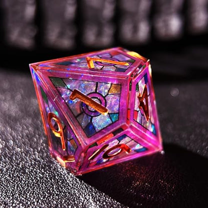 HAOMEJA Double Layered Resin Dice Set 7pcs/ Stained Glass Effect & Gold Numbers/Sharp Edged Polyhedral Dice/Apply to D&D/DND/Role Playing Game/RPG/Party Gift (Purple Sky) - color: 1 Purple Sky