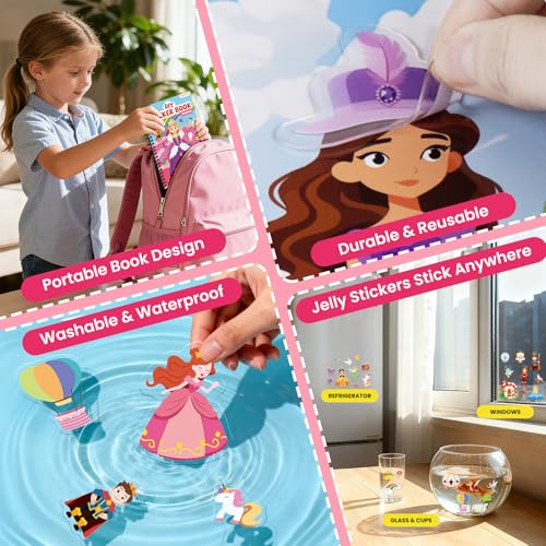 Princess Reusable Sticker Book for Toddlers, DIY Make-a-face Jelly Stickers | Make A Face & Scene Decoration Play, Washable and Reusable Jelly Stickers, Portable Travel Friendly, Airplane Trip Essentials - style: Princess
