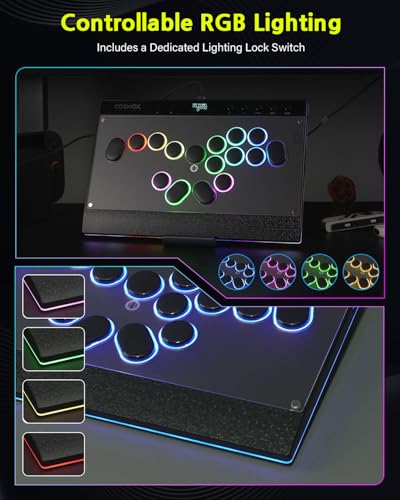 JZW-Shop Leverless Aracde Stick C16S, All-Button Arcade Controller for Switch, PC, PS4, PS3, Steam Deck, Arcade Fight Stick with Turbo & Custom RGB, Supports Hot-Swap & SOCD