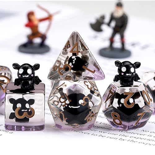 DND Resin Bat Dice Set, D&D Polyhedral Dice for Dungeons and Dragons RPG, MTG Role Playing Games D and D Dice 7pc D20 D12 D10 D8 D6 D4 - color: Bat