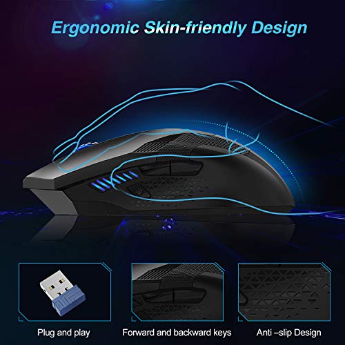 TECKNET Wireless Mouse-USB Ergonomic Optical Cordless Mouse with 8 Buttons,12-Month Battery Life,4800 DPI Optical Tracking,High-Precision 5 Adjustable DPI for PC/Mac/Laptop