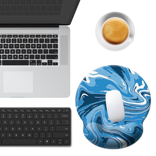 Gaming Mouse Pad Wrist Support,Ergonomic Mouse Pad with Wrist Rest,Comfortable Mousepad with Smooth Wrist Rest,Pain Relief Mouse Pads for Non-Slip Base,Computer,Laptop,Office，Home(Blue-White Fluid) - color: Blue-white Fluid