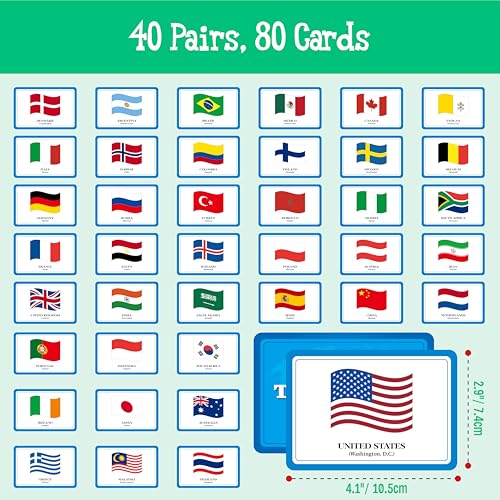 80 PCS Flags of The World Matching Game, A Fun & Fast Countries of The World Picture Memory Match Game, Educational Learning Toys Enhance Memory & Matching Skills for Kids Ages 3 and Up - style: Flags of The World