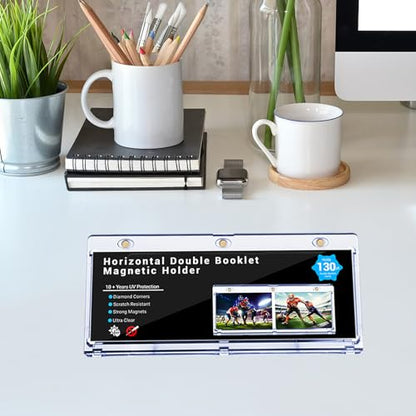 2 Pack Horizontal Booklet 130PT One Touch Magnetic Card Holders | 187mm horizontal design, inner size 7.32"x2.56"x0.15", acid-free and UV resistant for booklet trading card display - size: ‎2ct 187mm Booklet Holder